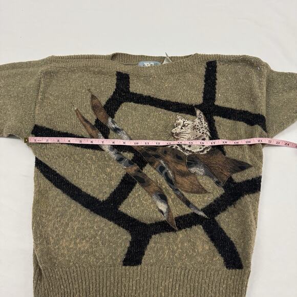 Vintage 80s Cat Sweater Size L Beaded Hollywood & Vine Art Deco Retro Animal - Picture 5 of 8